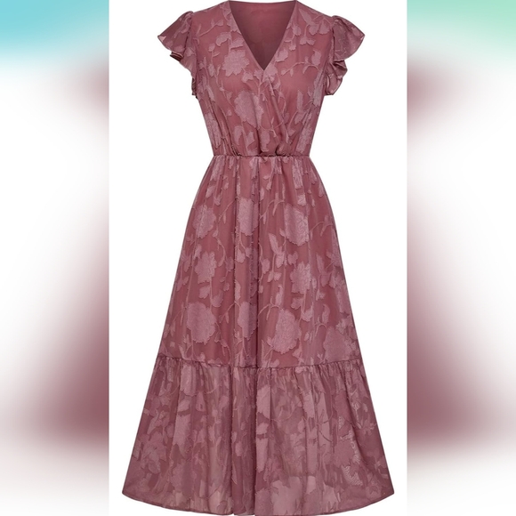 Beige Floral Midi Dress - Picture 6 of 15